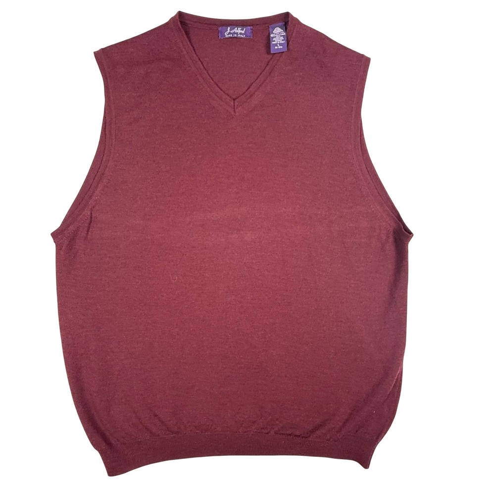 J. Ashford Men's Vest Burgundy Red Wool Blend V‎ Neck Sleeveless Sweater L